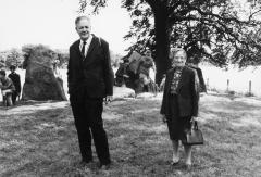 Harold Burnham and Beatrice Blackwood standing in front of Wayland's Smithy 1998.271.75